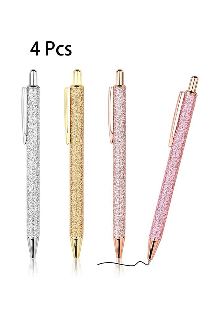 4 قطع قلام الكرة ، قلام الصحافة القابلة للسحب حبر أسود متوسط 1.0 ملم هدية القلم المدرسية لوازم المكتب للطلاب المعلمين والموظفين (الذهب الوردي والذهب والفضة) - Image 1