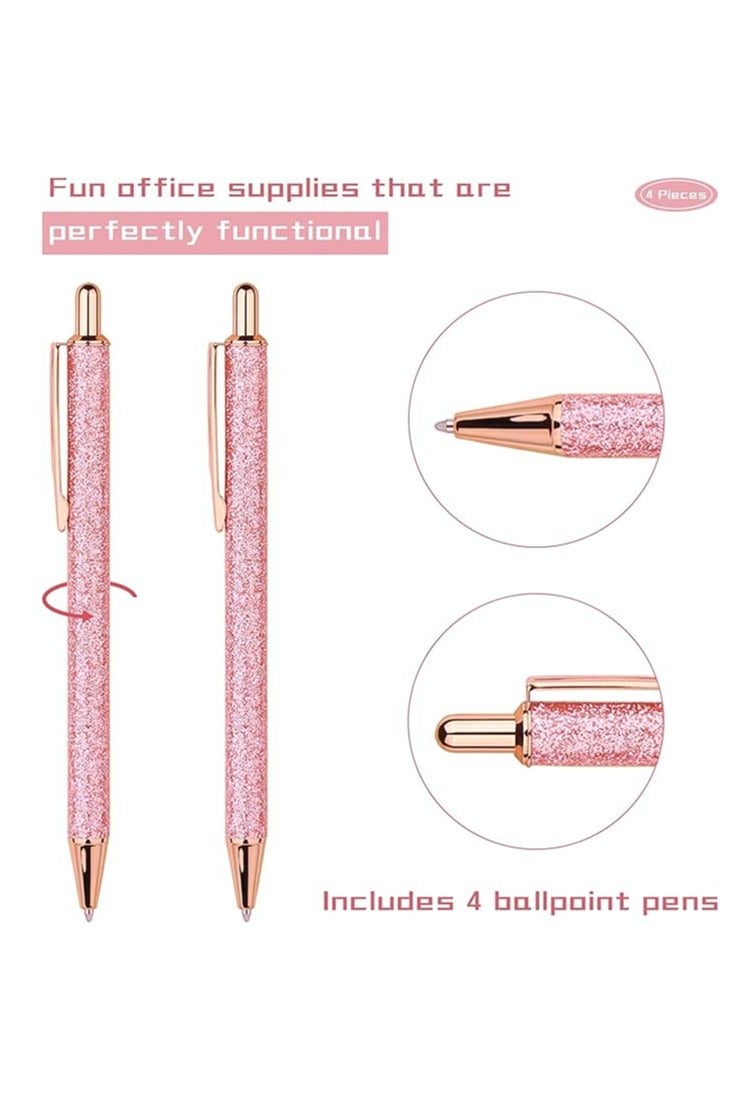4 قطع قلام الكرة ، قلام الصحافة القابلة للسحب حبر أسود متوسط 1.0 ملم هدية القلم المدرسية لوازم المكتب للطلاب المعلمين والموظفين (الذهب الوردي والذهب والفضة) - Image 2