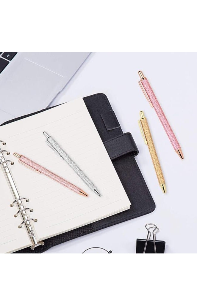 4 قطع قلام الكرة ، قلام الصحافة القابلة للسحب حبر أسود متوسط 1.0 ملم هدية القلم المدرسية لوازم المكتب للطلاب المعلمين والموظفين (الذهب الوردي والذهب والفضة) - Image 4