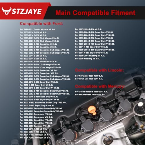 STZJAYE DG508 Ignition Coils Set of 8 Pack Compatible with Ford F-150 2000-2010,for E-150 2003-2014,for E-250 2003-2014,for Lincoln Navigator 1998-1999,for Mercury Grand Marquis 1998-2011 DG491 Black - Image 3