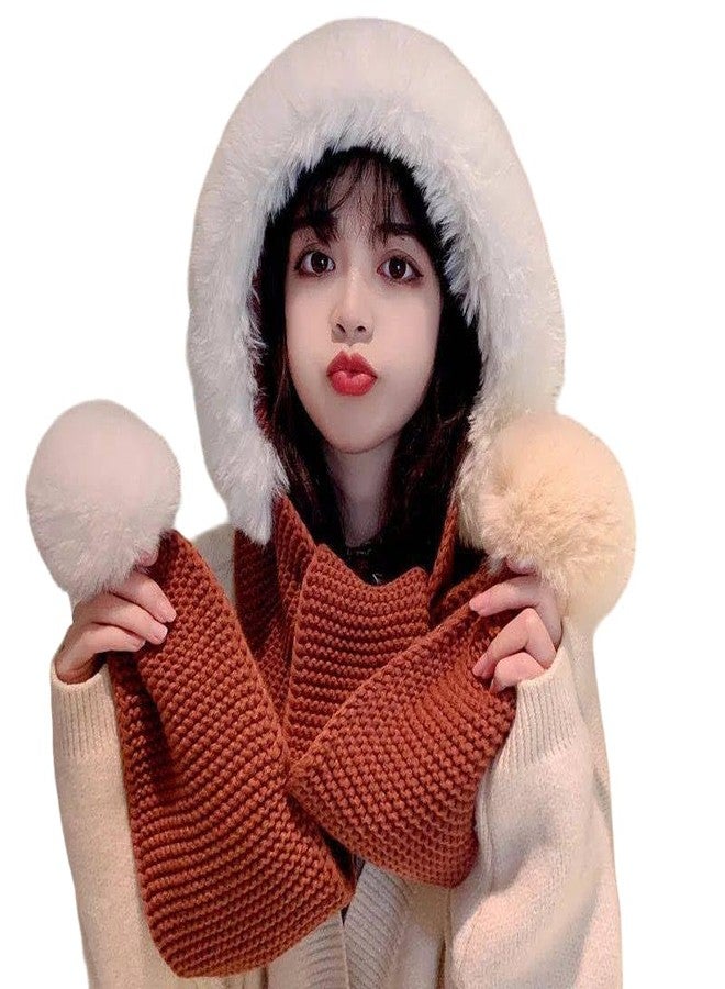 Richmen Winter Cap for Women Woolen Cap Attached with Mufflers for Girls & Ladies Stylish Soft Knitted Fleece Lined Pom-Pom Hat Warm Caps for Women Winter Wear(Orange) - Image 1