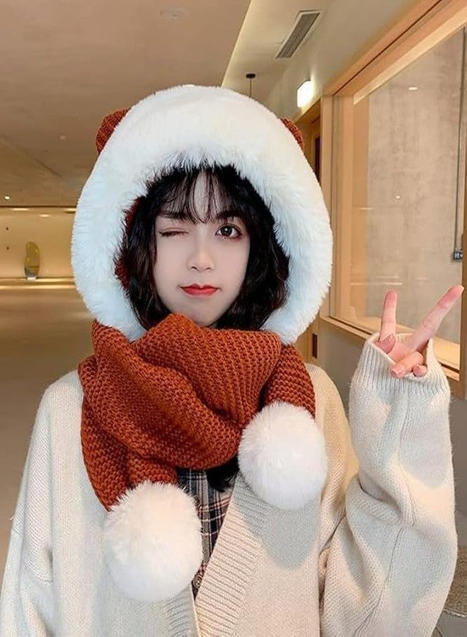 Richmen Winter Cap for Women Woolen Cap Attached with Mufflers for Girls & Ladies Stylish Soft Knitted Fleece Lined Pom-Pom Hat Warm Caps for Women Winter Wear(Orange) - Image 4