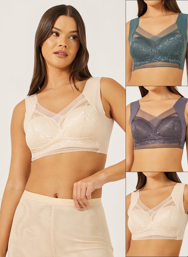 Styli 3PK PNW FULL SUPPORT MESH CROSS OVER FRONT LACE CUP CROP TOP  - Image 1