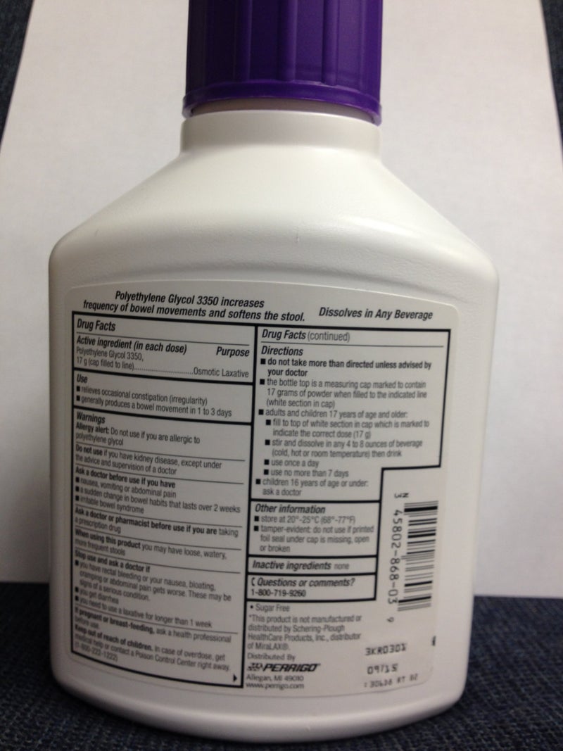 Perrigo Polyethylene Glycol 3350 17.9 Oz (510gm) Powder (Compare to Miralax) - Image 2