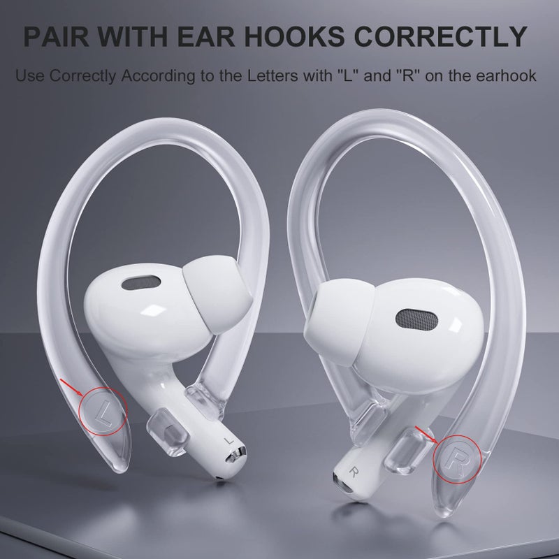ICARERSPACE 2 Pairs AirPods Ear Hooks for AirPods Pro 2, AirPods Pro, AirPods 4, 3, 2 & 1, Upgraded Anti Slip Sports Clip Hooks for AirPods 1, 2, 3, 4,Pro, Pro 2 â€“ Transparent - Image 4