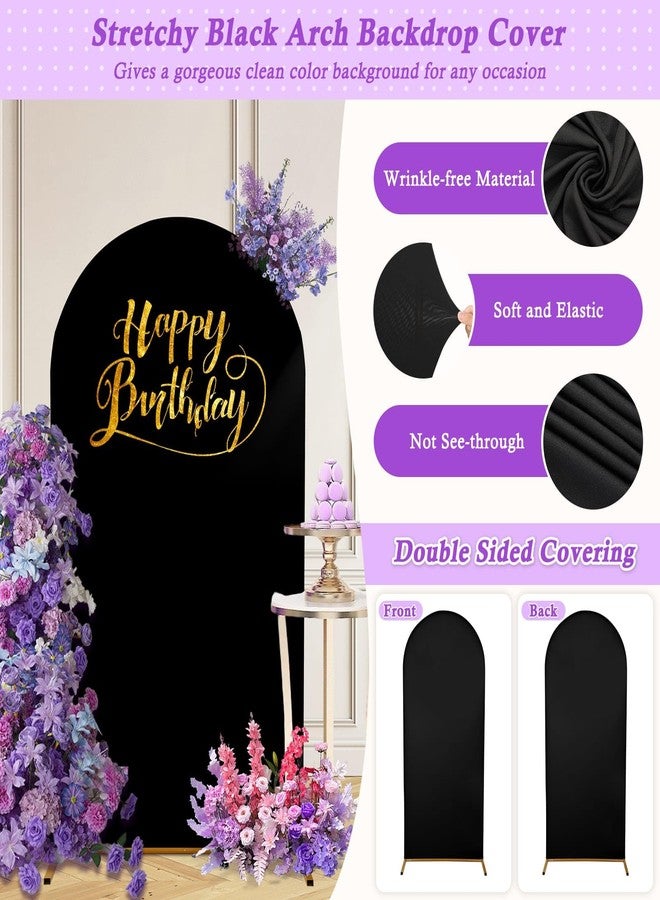 Dexpinzo 7.2FT Wedding Arch Cover, Black Spandex Arch Cover Stretchy Backdrop Stand Cover with Balloon Tying Tools for Wedding Ceremony Baby Shower Birthday Party Photo Background Arch Decorations - Image 2