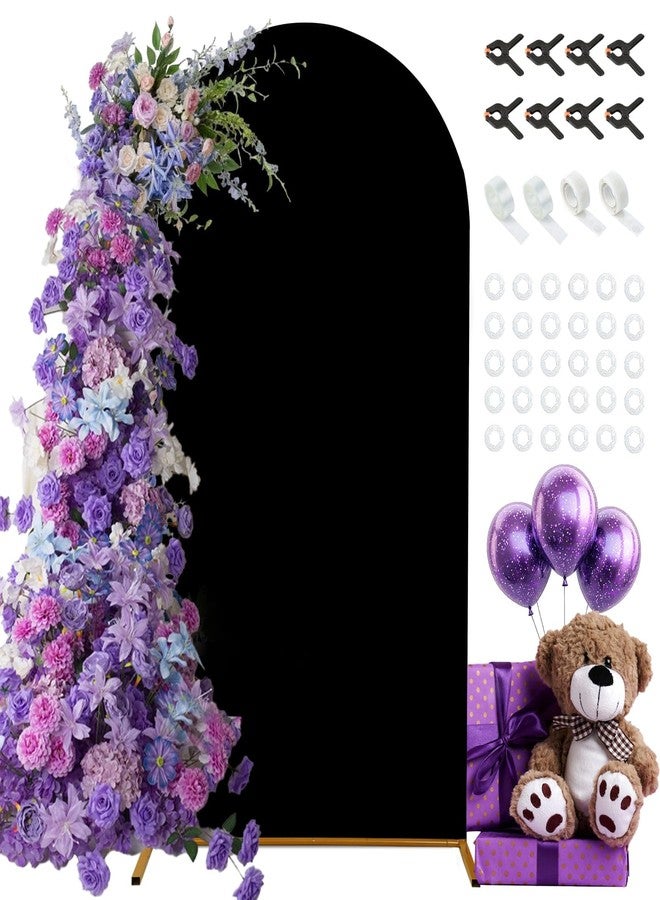 Dexpinzo 7.2FT Wedding Arch Cover, Black Spandex Arch Cover Stretchy Backdrop Stand Cover with Balloon Tying Tools for Wedding Ceremony Baby Shower Birthday Party Photo Background Arch Decorations - Image 1