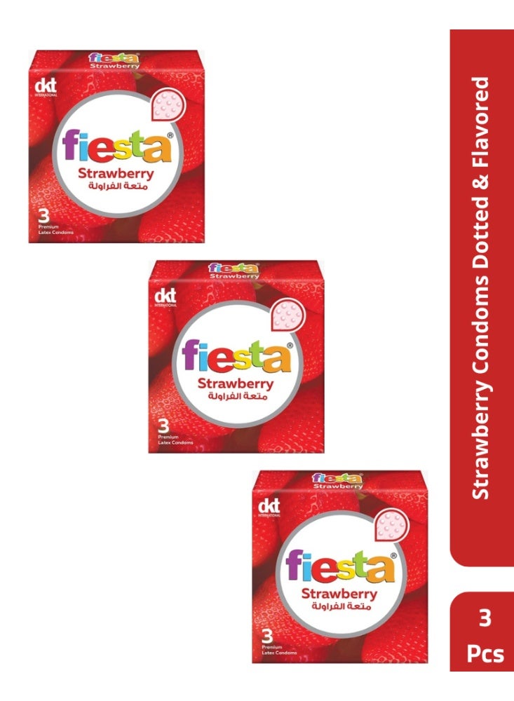 FIESTA Premium Latex Candoms (Strawberry) Dotted, Lubricated & Flavored 3 pcs - Pack Of 3 - Image 1