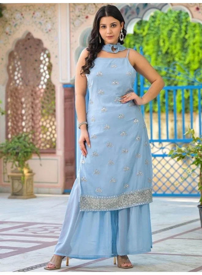 AKS Powder Blue Sequinned Kurta Set With Dupatta