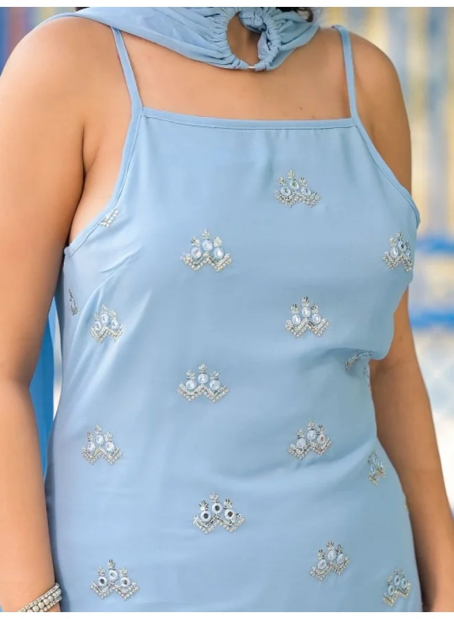 AKS Powder Blue Sequinned Kurta Set With Dupatta