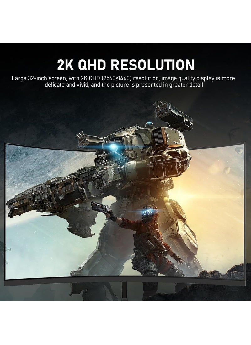 Ahuamty - 32 inch Gaming Monitor 165Hz 1500R QHD (2560x1440) 2K Computer Curved Monitors with FreeSync HDR, Display Port, HDMI for Home Office & Gaming Use Display Screen - Image 1