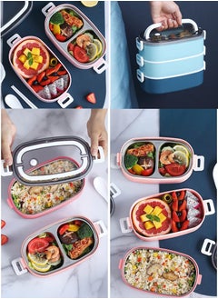 TAPIT 1400ml 2-Tier Stainless Steel Lunch Box for Kids/Women Insulated Student Bento Box for School Leakproof Meal Box Portable Food Container for Outdoor Picnic (Pink)  - Image 2