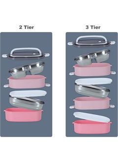 TAPIT 1400ml 2-Tier Stainless Steel Lunch Box for Kids/Women Insulated Student Bento Box for School Leakproof Meal Box Portable Food Container for Outdoor Picnic (Pink)  - Image 3