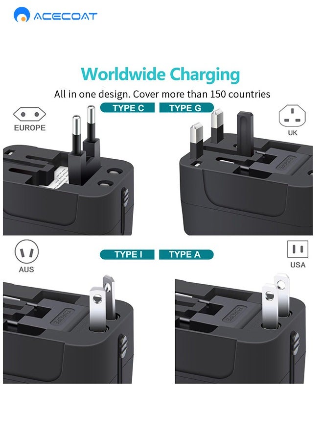 ايسكوت محول سفر قابل للفصل ومتعدد الوظائف، يحتوي على منفذي USB، يناسب أكثر من 150 دولة، بما في ذلك الاتحاد الأوروبي، المملكة المتحدة، الولايات المتحدة، وأستراليا.  - Image 2