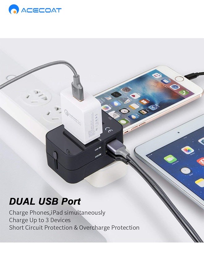 ACECOAT - All in One Universal International Adapter Multifunctional Travel Plug for EU UK US AU AC AC Power Charger Socket Converter Socket Plug Adapter Connector with 2 USB Ports - Image 1