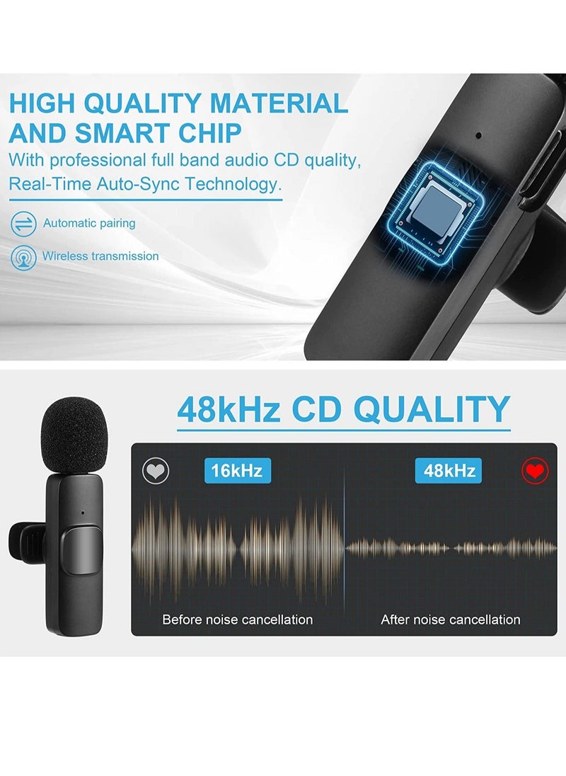 Wireless Microphone for Type-C Phone, Plug-Play Wireless Mic with 2 Microphone for USB-C Android Phone Video Recording, Interview, Vlog