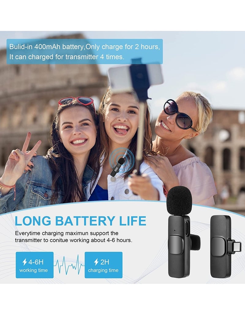 Wireless Microphone for Type-C Phone, Plug-Play Wireless Mic with 2 Microphone for USB-C Android Phone Video Recording, Interview, Vlog