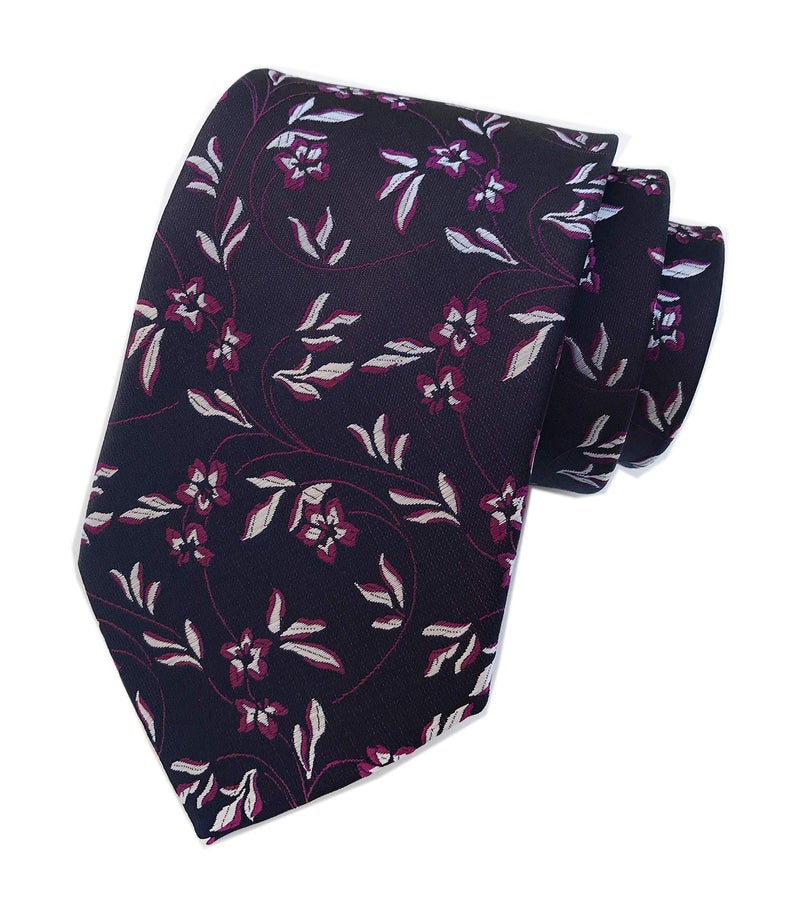 Elfeves Mens Purple Extra Long White Rose Woven Silk Work Dress Tie Fashion Fun Necktie - Image 4