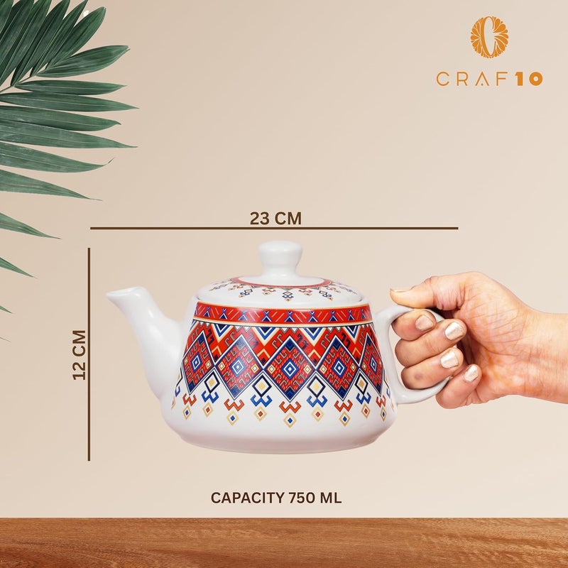 CRAF10 طقم إبريق وشاي سيراميك مطبوع يدويًا - 1 إبريق (1 لتر) و 6 أكواب (160 مل)، أنيق، آمن للاستخدام في الميكروويف وغسالة الصحون | طقم صباحي | أطقم شاي مع إبريق للهدايا - Image 5