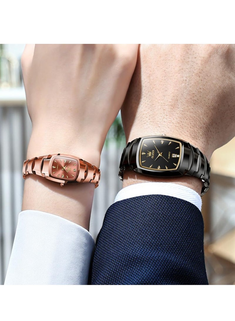OLEVS OLEVS Pair Men Women Watches Set Analog Date Diamond Stainless Steel Waterproof Luminous Watch 7006  - Image 3
