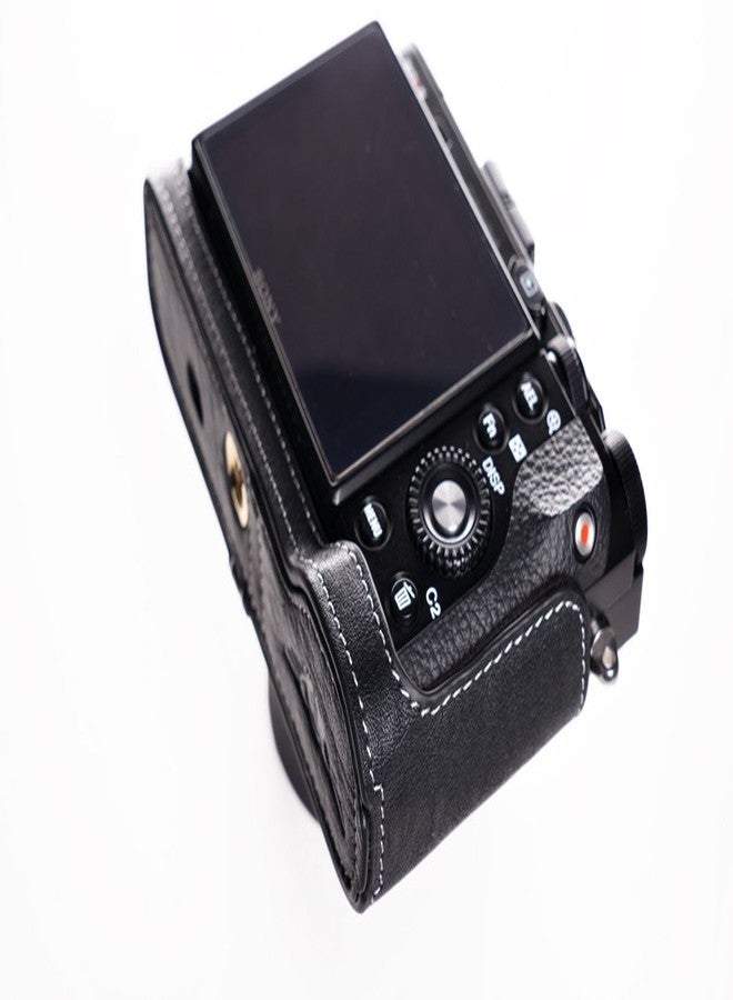 BolinUS Sony RX1R II Case, BolinUS Handmade Genuine Real Leather Half Camera Case Bag Cover for Sony RX1RII RX1R2 RX1R II (NOT FIT RX1R) Bottom Opening Version -Black - Image 3