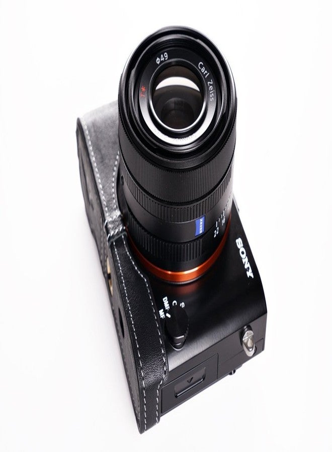 BolinUS Sony RX1R II Case, BolinUS Handmade Genuine Real Leather Half Camera Case Bag Cover for Sony RX1RII RX1R2 RX1R II (NOT FIT RX1R) Bottom Opening Version -Black - Image 4