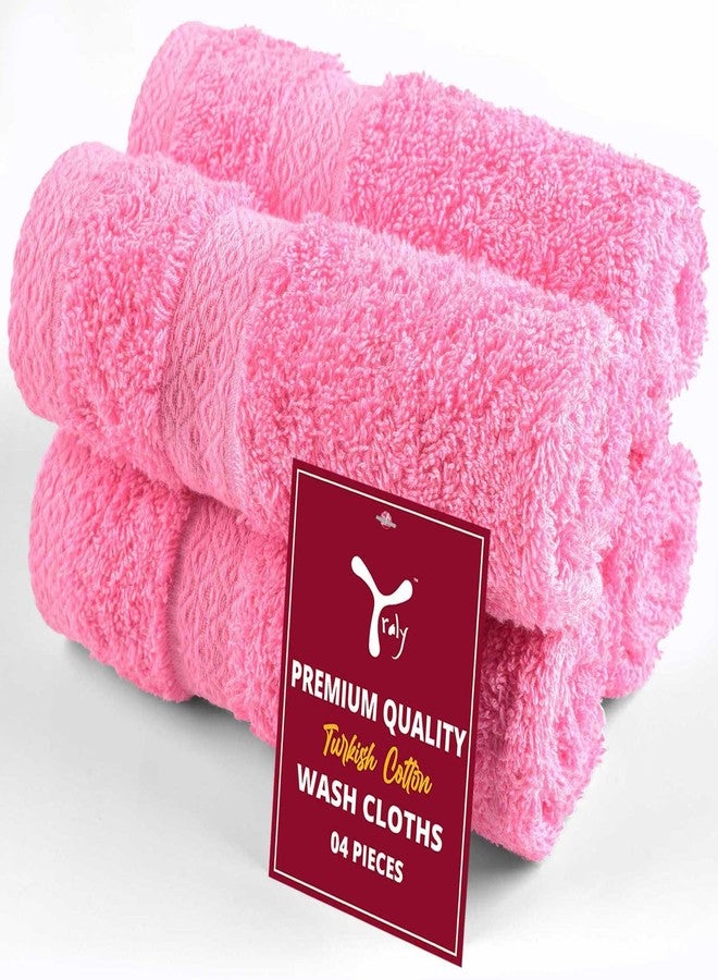 YRALY Premium Turkish Cotton Washcloths (4 Pack) Hotel Quality Ultra Soft & Absorbent Towels for Face, Hand, Kitchen & Cleaning - Pink - Image 1
