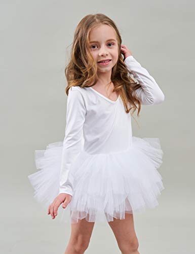 Tutu.kk Toddler Girls Tutu Ballet Dress Gymnastics Long Sleeve 4-Layers Tulle Tutu Leotard White 3-4 Years - Image 2