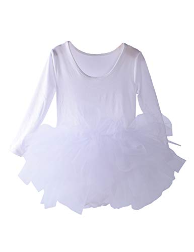 Tutu.kk Toddler Girls Tutu Ballet Dress Gymnastics Long Sleeve 4-Layers Tulle Tutu Leotard White 3-4 Years - Image 5