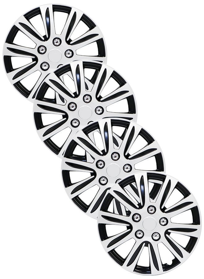 EMTC Pack of 4 EM-3136 Taiwan Wheel Cover | 14" Inch | Silver Black Universal Nested Style  - Image 1