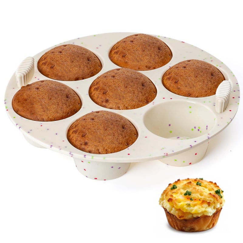 Silicone Muffin Pan for Air Fryer Oven Instant Pot Nonstick 7 Cups Easy To Handle for Baking Egg Bites Muffin Tart Cupcake Mini Quiche 1 Pack Confetti