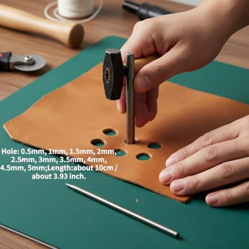Hilitand 10Pcs Leather Hollow Punch Set, Hollow Hole Punches Tools 0.5-5mm for Leather Belt Watch Band, Rubber Leatherworking Craft - Image 2