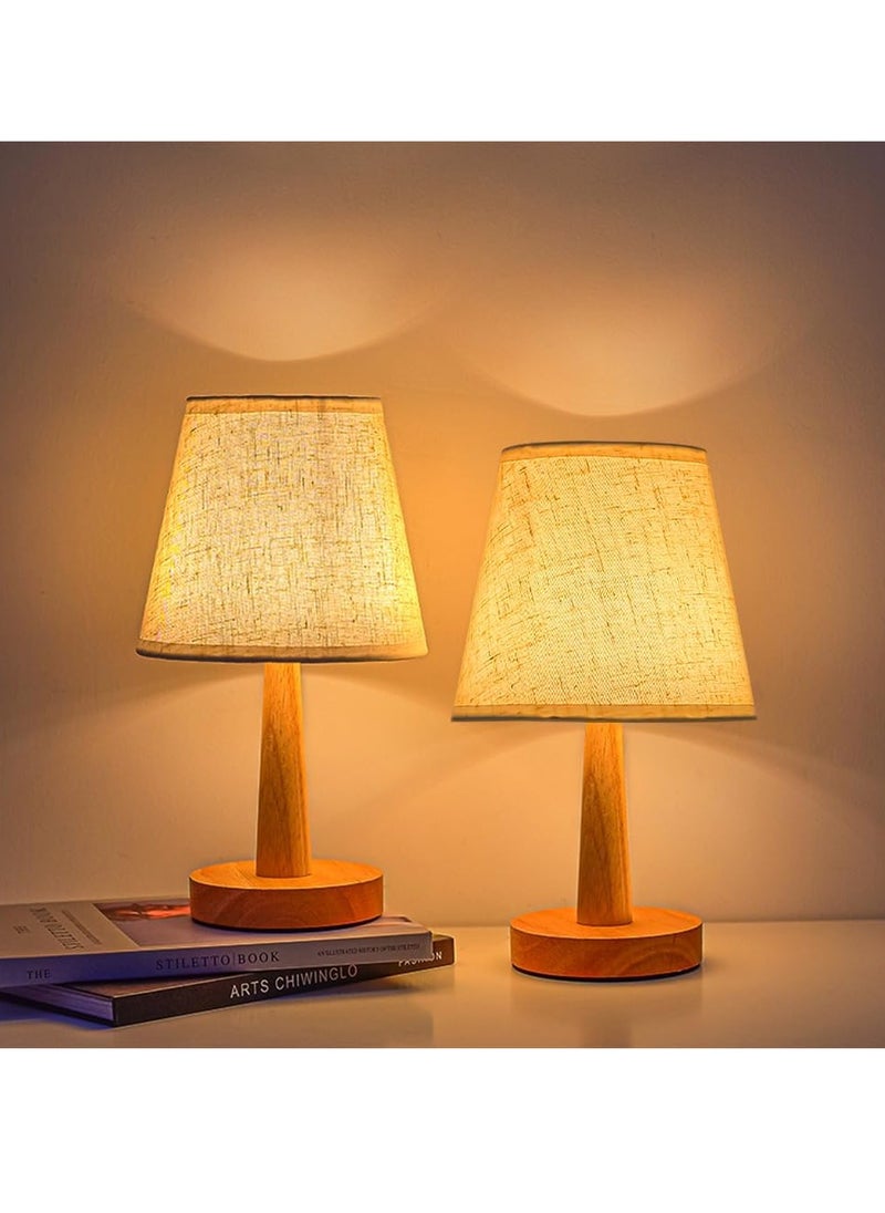 يوڠام - مصباح طاولة بجانب السرير مع كابل USB ومفتاح، مصباح LED لغرف النوم، مصباح طاولة جانبية، مصباح مكتب بتصميم بسيط، قاعدة دائرية من الخشب الصلب مع مظلة قماشية، مناسب لغرف المعيشة وغرف الأطفال والمكاتب - Image 1