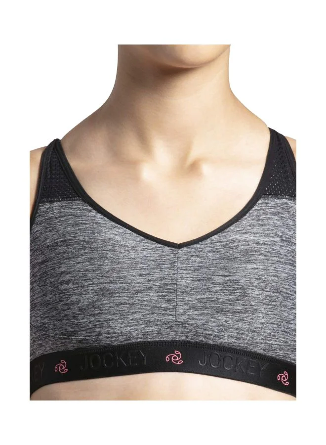 Jockey Black Melange AP21 Women Wire free Padded Tactile Nylon Elastane Stretch Full Coverage Optional Cross Back Styling Sports Bra with Stay Dry Treatment for Women | Best Price UAE