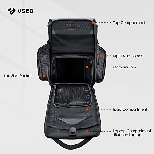 VSGO 20L Professional Camera Backpack for DSLR/SLR, Compatible with Sony Canon Nikon Cameras, DJI RSC2 Gimbals, Tripod, 15.6" Laptop, Lenses & Accessories – Waterproof TPU Canvas, Travel & Outdoor Use - Image 2