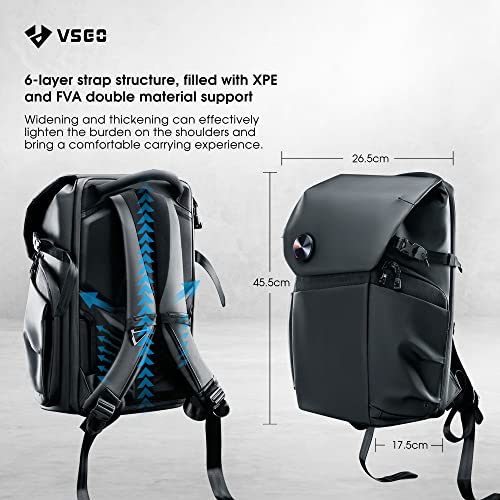 VSGO 20L Professional Camera Backpack for DSLR/SLR, Compatible with Sony Canon Nikon Cameras, DJI RSC2 Gimbals, Tripod, 15.6" Laptop, Lenses & Accessories – Waterproof TPU Canvas, Travel & Outdoor Use - Image 3