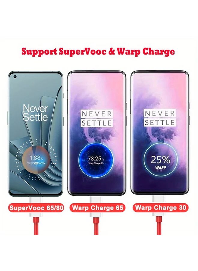 80W Fast Charging USB A To USB C Cable 39 37 Inch Supervooc Dash Warp Charge Cord - Image 3