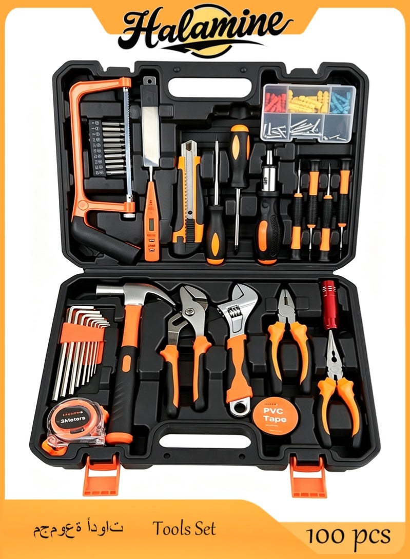 Halamine 100 Piece Tools Set, Heavy Duty Tool Set With Bag Multicolour,For Home Repairs ,DIY, Furniture Assembly ,Electrical Work, Carpentry Workshop,30cm - Image 1