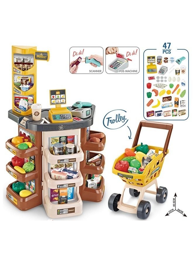 47pcs Home Pretend Supermarket Accessories With Trolley Role Play Set Toy For Kids 79*53*34 - Image 4