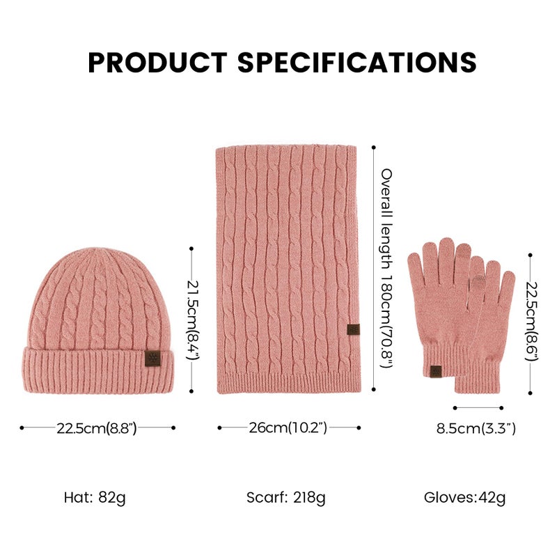 MA COWCF Womens Winter Beanie Hat Scarf Gloves Set Knit Touch Screen Gloves Long Scarf Skull Caps Fleece Lined Winter Gift for Women Men(Pink) - Image 5