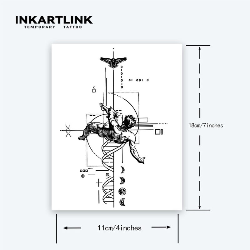 INKARTLINK تاتو تكنولوجيا INKARTLINK، 2 ورقة تاتو شبه دائم كبير جداً، تصميم فن مؤقت للبالغين، يدوم 1-2 أسبوع، مقاوم للماء، مظهر واقعي، بدون لاصق، بدون انعكاس (تصميم ملاك متنازل) - Image 4