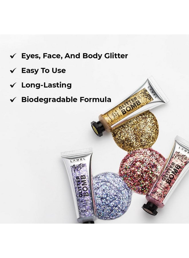 LAMEL 401 Insta Body Glitter Bomb Blue Silver Radiant & Glowing Skin Easy To Use & Longlasting Biodegradable Formula Body Highlighter For Women 20Ml - Image 2