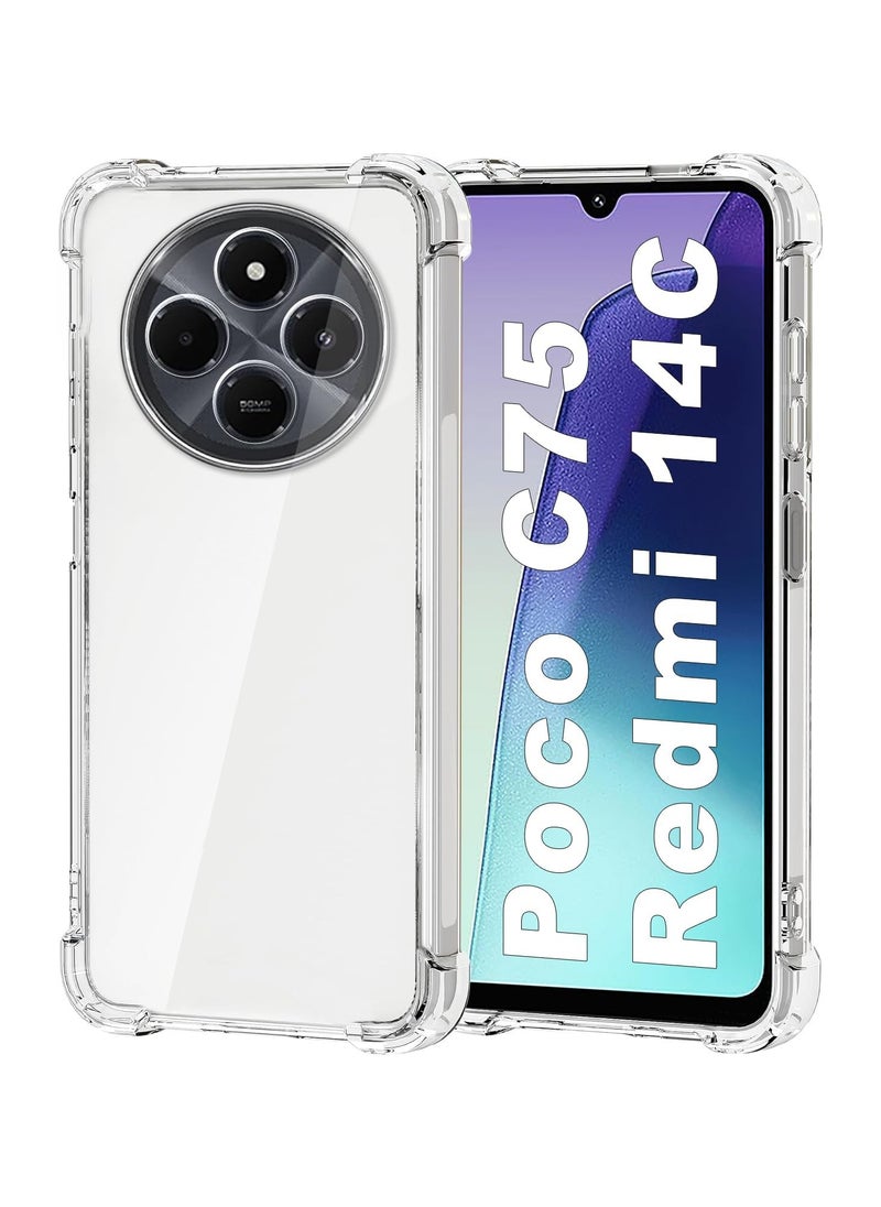 Generic - Case for Xiaomi Poco C75 and for Redmi 14C Clear TPU Four Corners Protection Cover Transparent Soft funda - Image 1