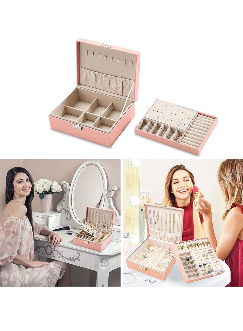 ميكسد السيدات بو الجلود والمجوهرات مربع ، حامل مجوهرات مزدوجة مع قفل  - Image 4