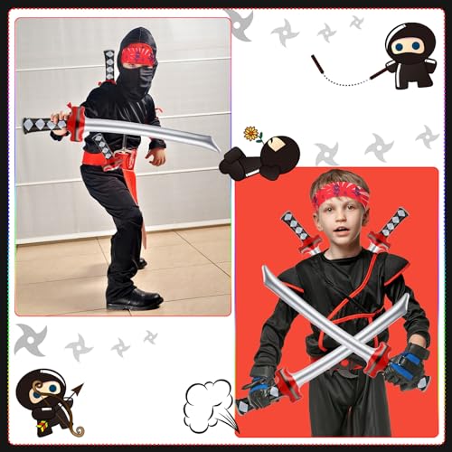 Tondiamo 168 Pcs Ninja and Pirate Party Favors with Drawstring Backpack Headband Inflatable Sword Bracelet Sticker Keychain Stretch Ninja or Pirate Eye Mask For Karate Birthday (Ninja Style) - Image 4