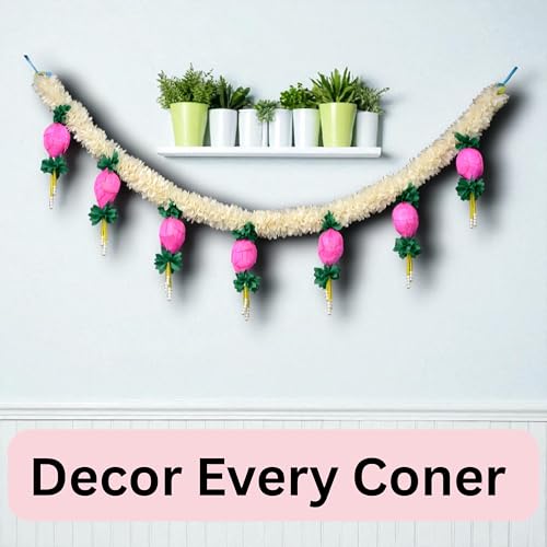 JOYNAGAR Toran for Door Decoration – 3ft Floral Bandhanwar with White Green Gajra & Pink Lotus – Artificial Flower Toran for Diwali, Navratri, Pooja Room, Home Entrance Decor - Image 5