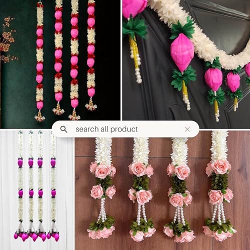 JOYNAGAR Toran for Door Decoration – 3ft Floral Bandhanwar with White Green Gajra & Pink Lotus – Artificial Flower Toran for Diwali, Navratri, Pooja Room, Home Entrance Decor - Image 4