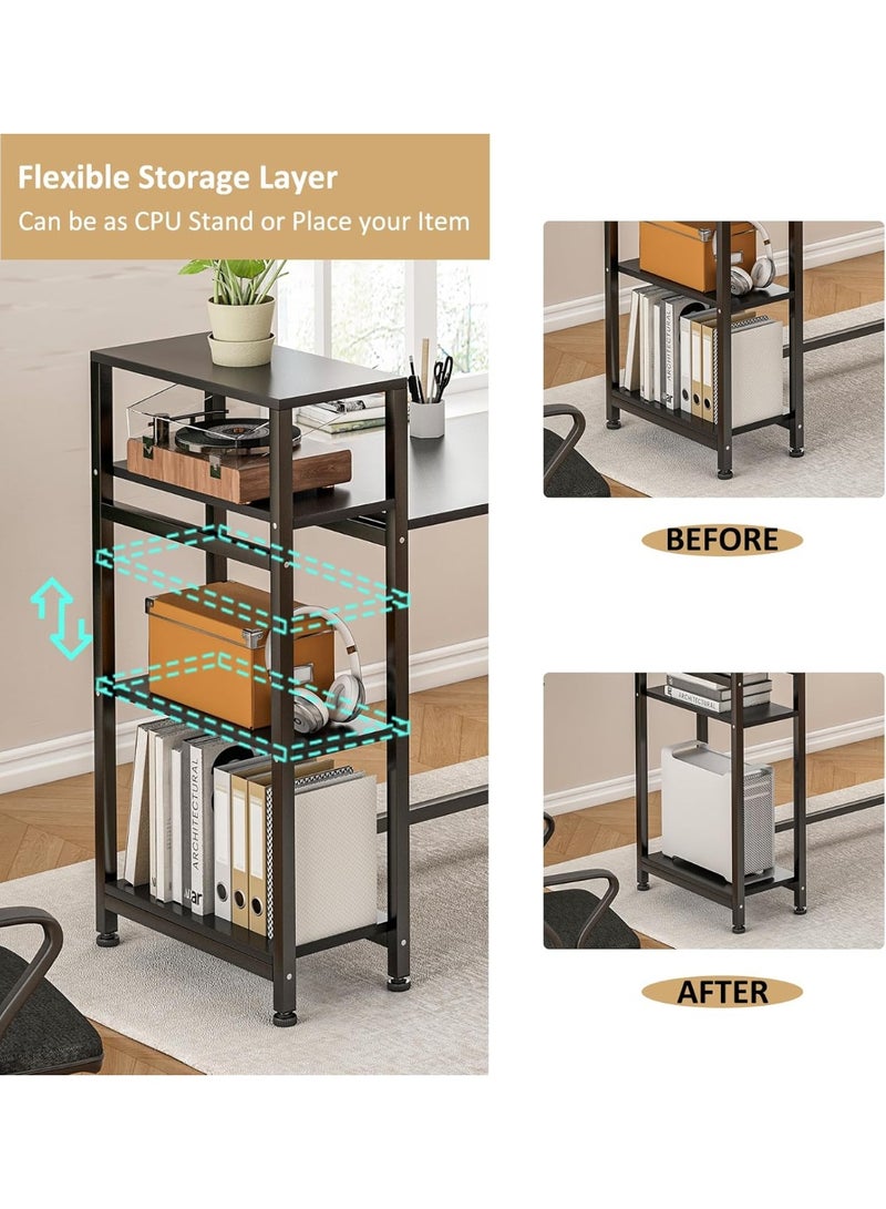 زويهاو مكتب ألعاب على شكل حرف L، مكتب كمبيوتر قابل للعكس مع أرفف تخزين، مكتب عمل طويل أسود - Image 5