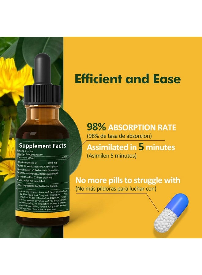 Generic Herbmood Kidney Cleanse Drops, Gotas de Chanca Piedra para Los riñones con Cola de Caballo y Diente de Leon for Water Away & Edema Relief. Nature Herbal Extract Liquid for Kidney Cleanse Detox &. 2oz  - Image 3