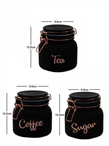 Red-Rubby RedRubby 700ml Glass Airtight tea coffee sugar containers for Kitchen Storage Container with Lid For Tea Coffee Sugar Dry Fruit jars Square Shape Storage Jar Set of 3 BlackRound - Image 2